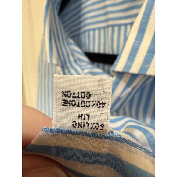 Men's Kiton Designer Button Up Formal Dress Shirt Light Blue Stripes 17.5 x 44 - Picture 4 of 8